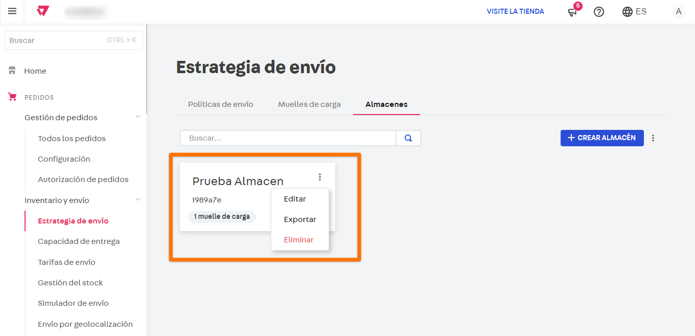 Asociación de muelles de carga a los almacenes